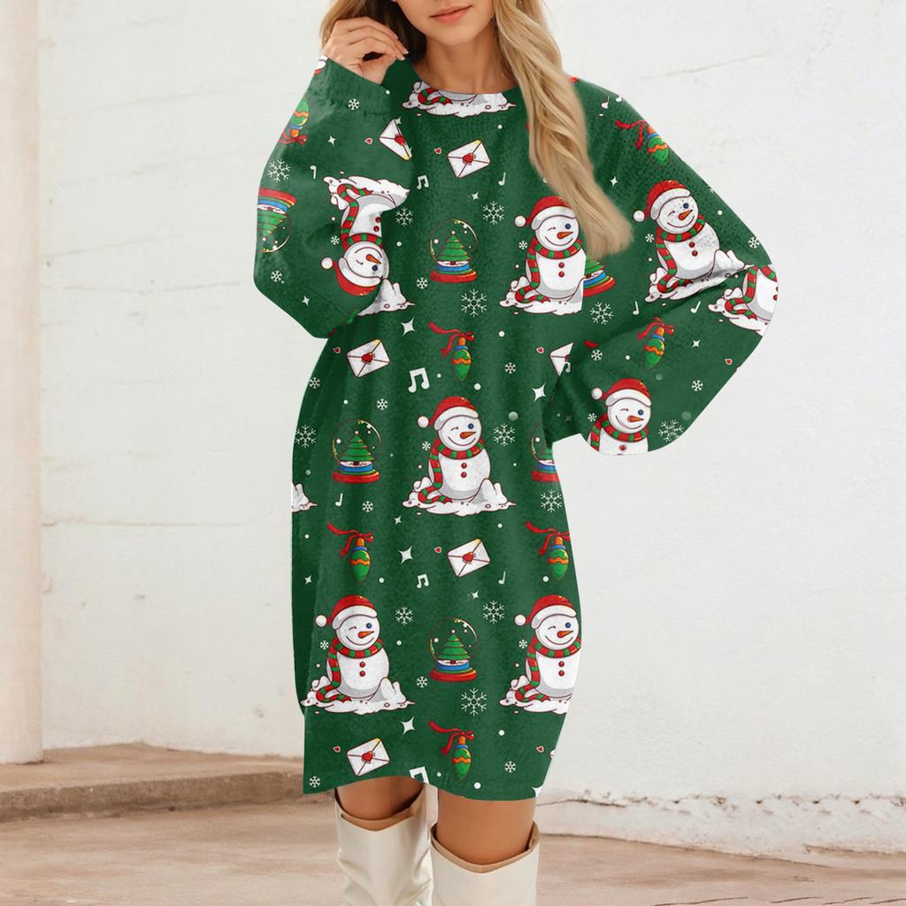 Women's Round Neck Casual Long Sleeve Plush Dresses