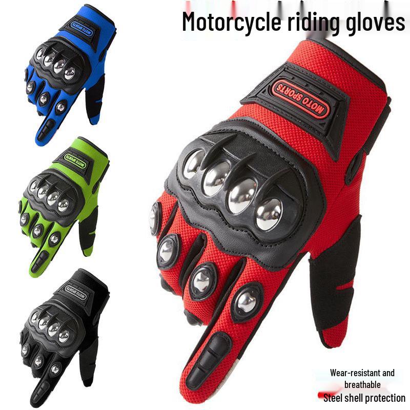 Men's Motorcycle Riding Gloves with Stainless Steel Hard Shell and Anti-Fall Protection for Mountain Biking