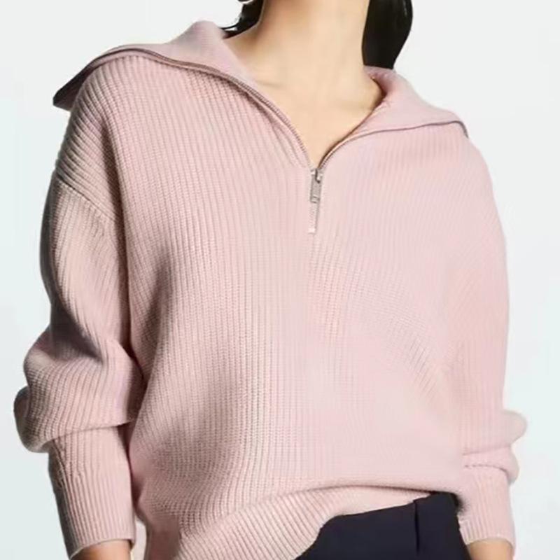 Women's Knitted Sweater Lapel Zipper Sweater Women's Autumn and Winter Loose Lazy Wind Outer Pullover