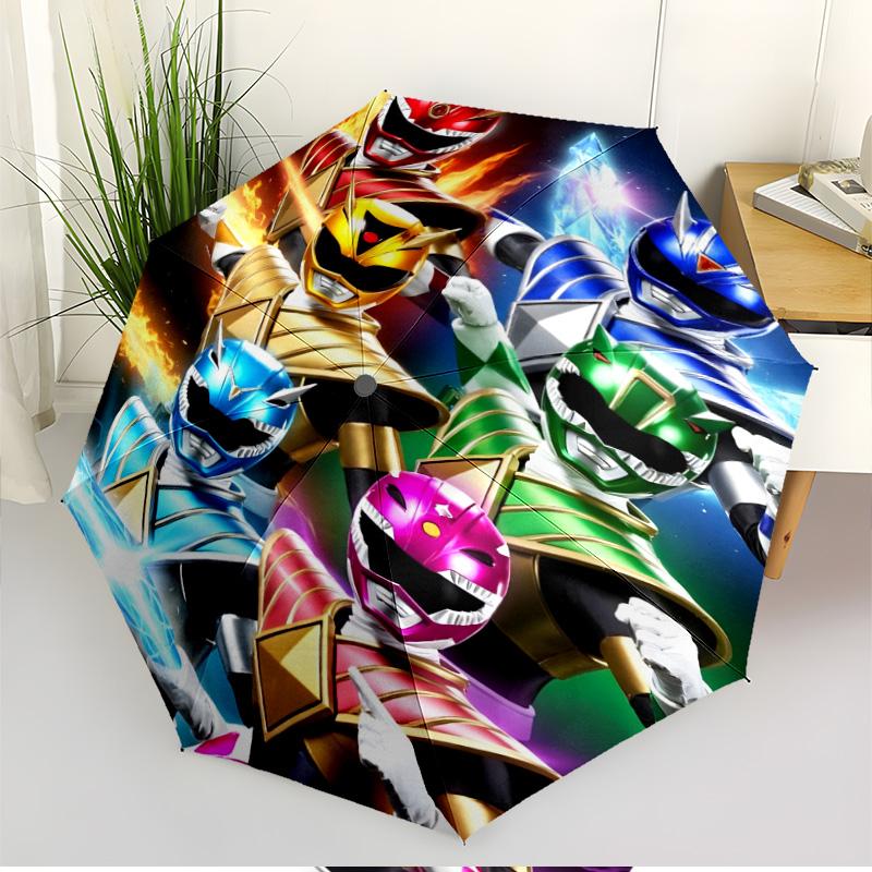 Mighty Morphin Power Rangers Print Automatic Open Close Umbrella, Portable Foldable Umbrella, for Outdoor Commute Camping Trip, Ideal Birthday Gift