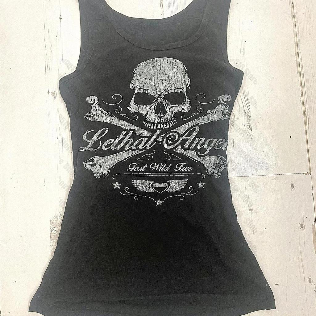2000er y2k Harajuku Neues Modell Geripptes Tanktop Streetwear Trendige Persönlichkeit Kleidung Ganzjahreskleidung Unisex Bequem Kurz Weich
