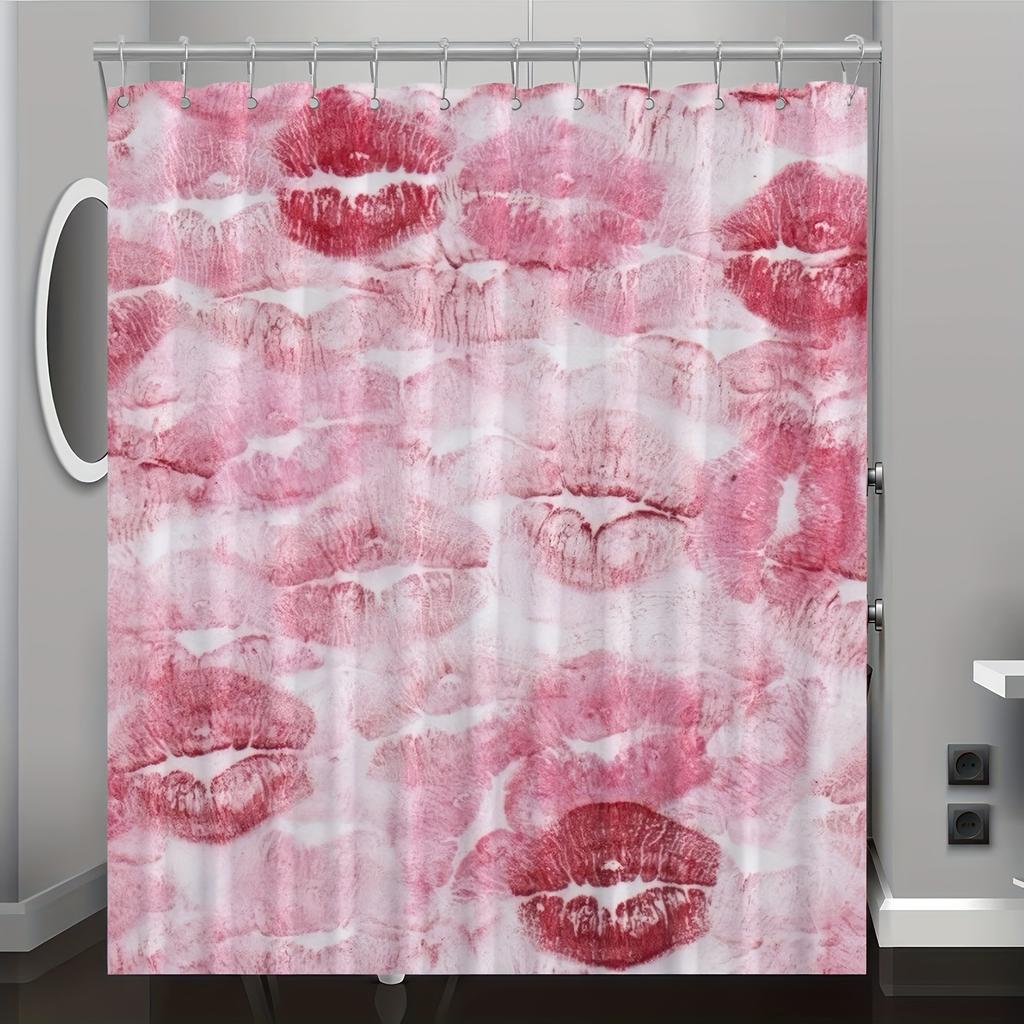 Romantic Lip Print Digital Shower Curtain, Free Hook Included, Machine Washable, Reversible All-Season Polyester Bathroom Decor