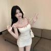 Pure Desire Sexy Suspender Fake Two-piece Fashion Slim-fit Pleated Dress Short Skirt Bow Lace Stitching Hottie Skirt