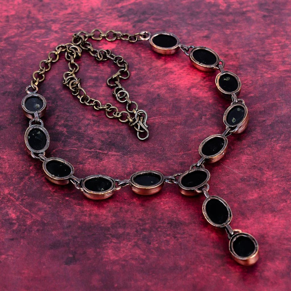 Black Onyx Real Gemstone Necklace Electroformed Copper Adjustable Chain Necklace