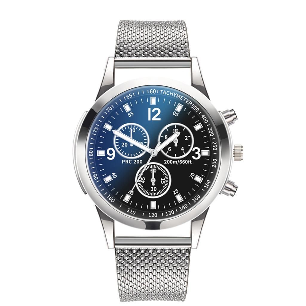 Colorful Blue Light Glass Three-Eye Steel Belt Watch, Men'S Quartz Watch Gift Men'S Watch