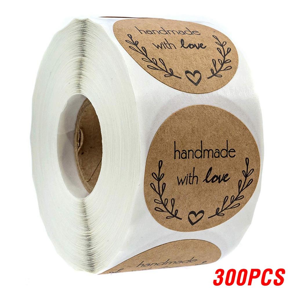 50-500Pcs Kraft Paper Homemade With Love Stickers Scrapbooking For Envelope And Package Seal Labels Sticker Stationery Handmade