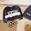 Conjunto de dos piezas para bebé niño: Sudadera con capucha y pantalones deportivos de felpa con estampado de letras para otoño/invierno.