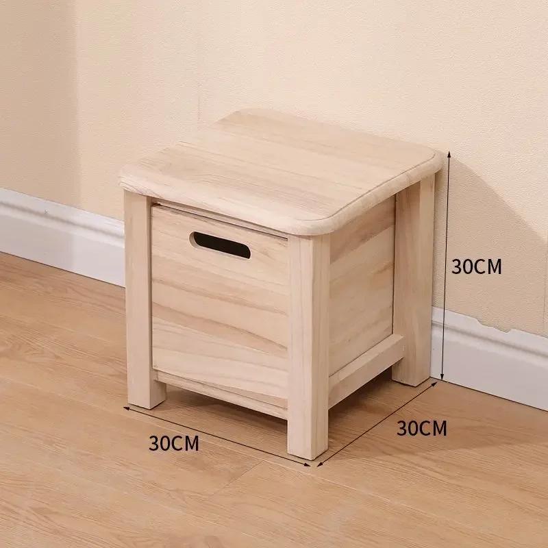 Solid Wood Square Stool with Storage Drawer Sofa Bedside Low Table Change Shoes Bench for Entrance Hallway Ottoman Cabinet