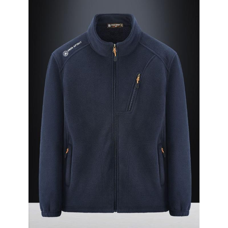 Fuzzy Sherpa Jacket for Men Casual Full Zip Stand Collar Fall Winter Warm Outwear Polar Fleece Jackets Men's Outdoor Hiking Soft Coat With Pockets