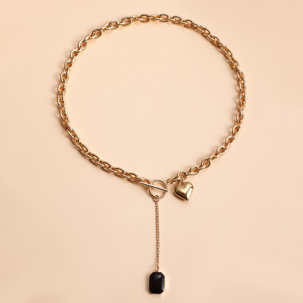 Metal Coarse Aluminum Chain Tassel Love Pendant Necklace Ornament Ot Buckle Creative Simple Versatile Necklace Ladies