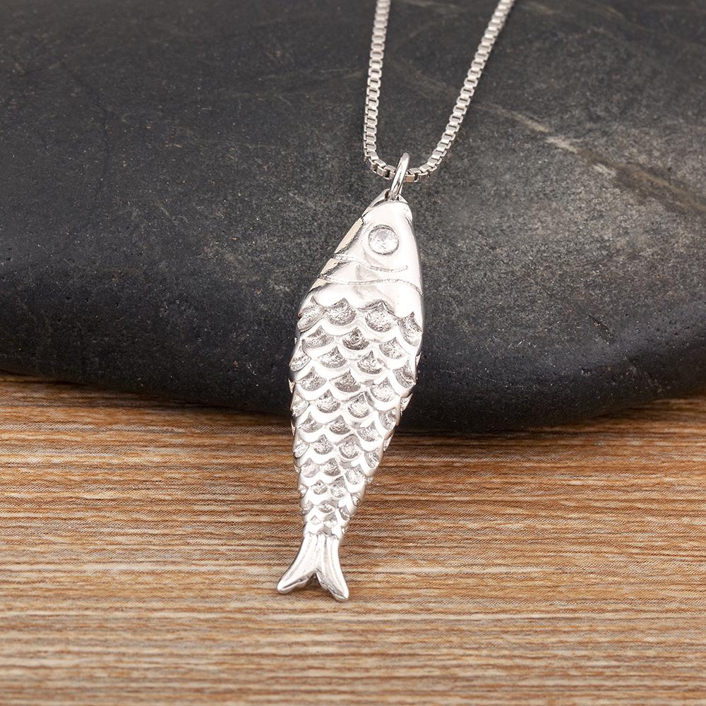 

Nidin New Popular Fish Shape Shiny Zircon Charm Pendant Necklace For Women Men Fashion Cute Chain Link Jewelry Daily Party Gifts серебряный