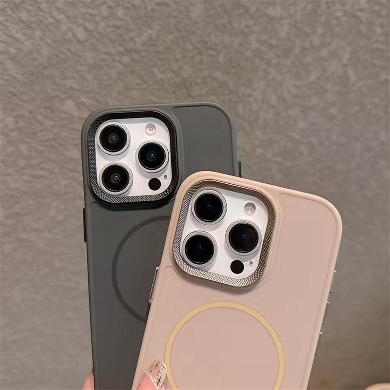 Metal lens frame magsafe charging phone case for iPhone 16 15 14 13 12 11 Pro Max magnetic liquid silicon back cover