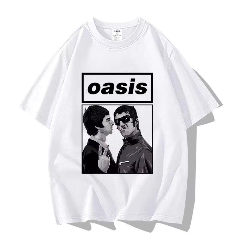 Britská pouličná Oasis Kapela Oasis Voľný Módny Všestranný Trendy Značkový Krátkorukávový Odev Polovičný Rukáv Bavlna Pár Tričko