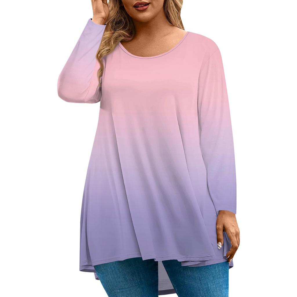 Women's Fashion Large Size Round Neck Long Sleeve Casual Print Loose Pullover Top