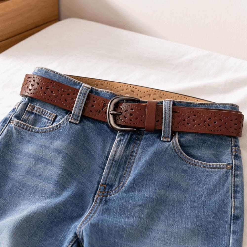 Hollow Vintage Pin Buckle Strap Genuine PU Leather Luxury Female Waist Belt  Jeans Accessories