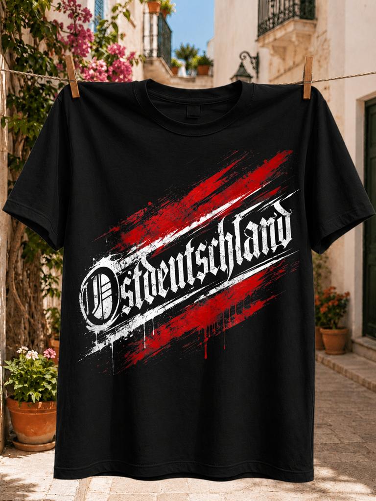 Ostdeutschland Gothic Word Graphic Red Grunge Brush Strokes and Distressed Street Style Unisex All Unisex All TShirt