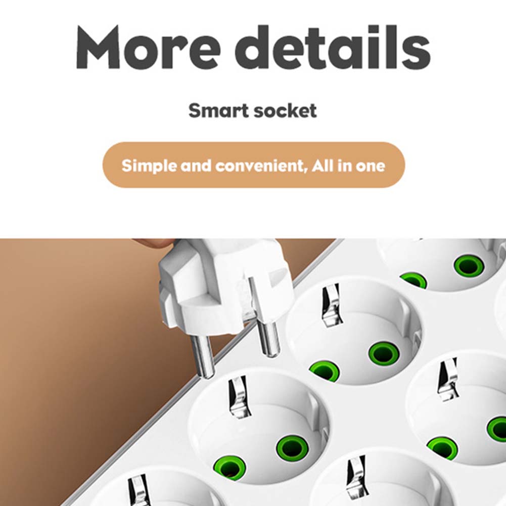 Surge Protector EU Power Strip Multiple Outlets Surge Protection Overload Prevention Power Management Device Black white