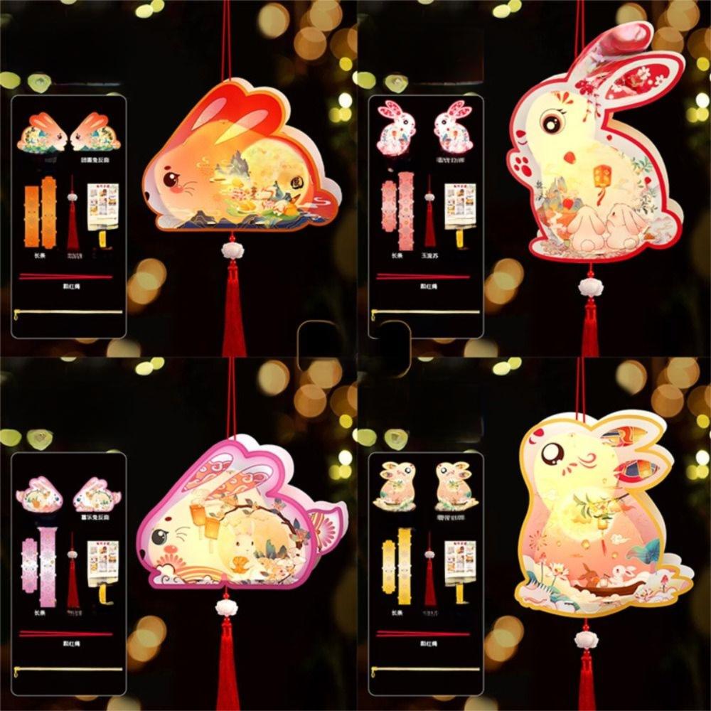 Glowing Handheld Rabbit  Lantern Handmade DIY Lantern Material Kit Light-Up Bunny Lantern  Props