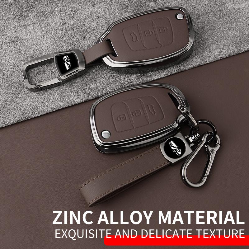 Alloy Leather Car Key Case For Hyundai Creta I40 I20 Ix25 Ix35 Ix45 I10 I30 Hb20 Elantra Solaris Sonata Santa Fe Tucson Accent