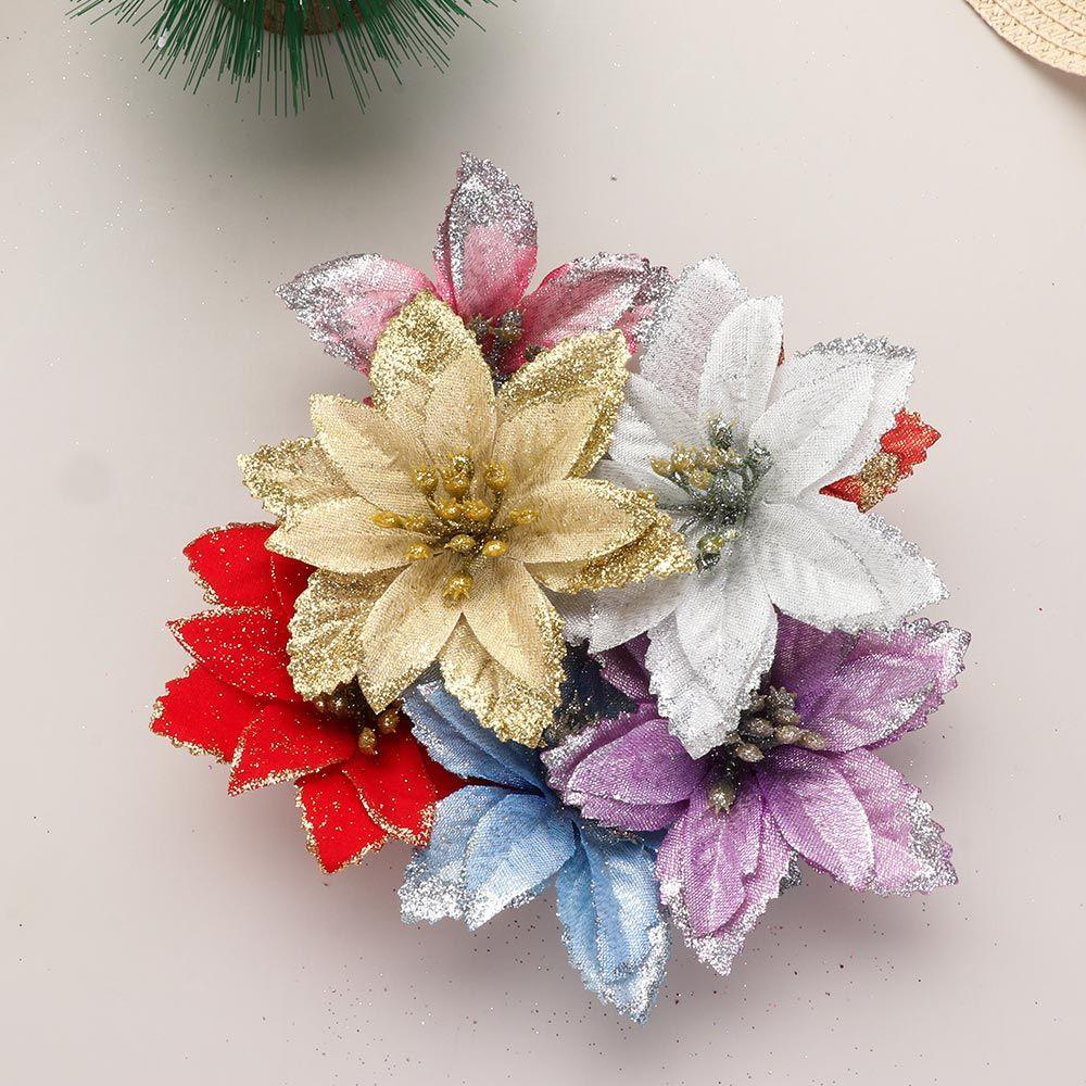 Year Decor Glitter Fake Flowers Christmas Flowers Christmas Tree Decorations Home Xmas Ornaments