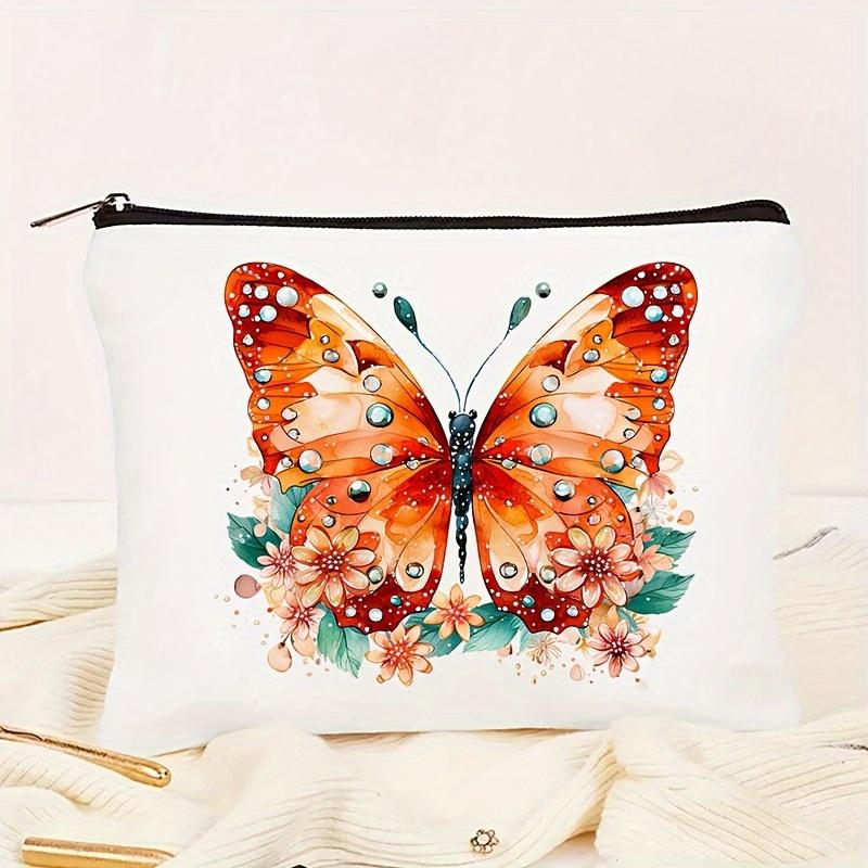 Chic Diamond Butterfly Canvas Makeup Bag - Portable Travel Cosmetic Pouch Perfect