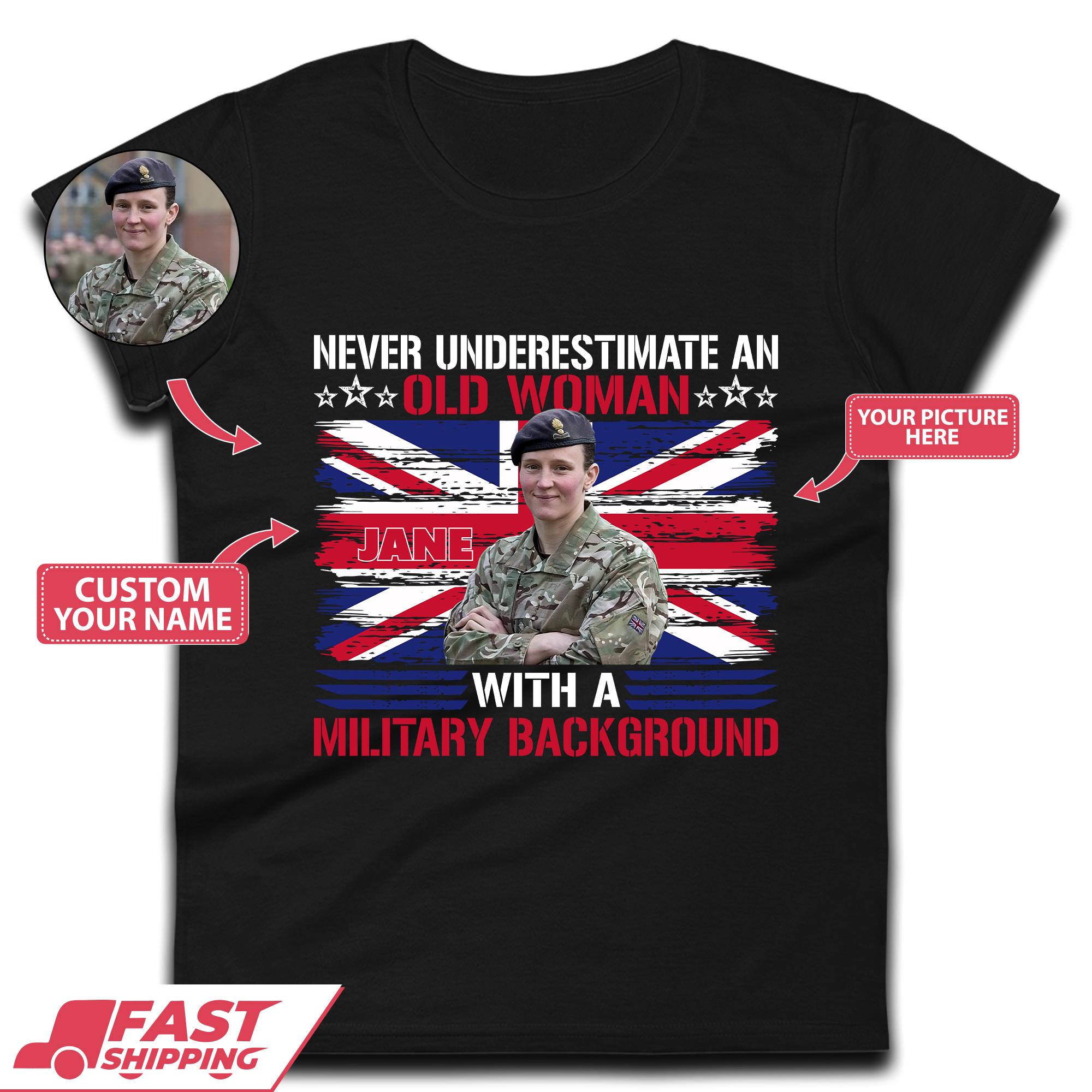 

Personalised Never Underestimate An Old Woman T-Shirt Mens Tops Tees Unisex 3XL