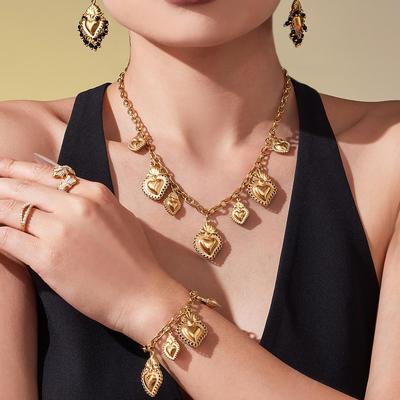 Conjunto de Joyería Chapado en Oro de 18 Quilates: Collar con Colgante de Corona y Corazón de Acero Inoxidable, Pulsera, Pendientes con Borla de Piedra Natural.