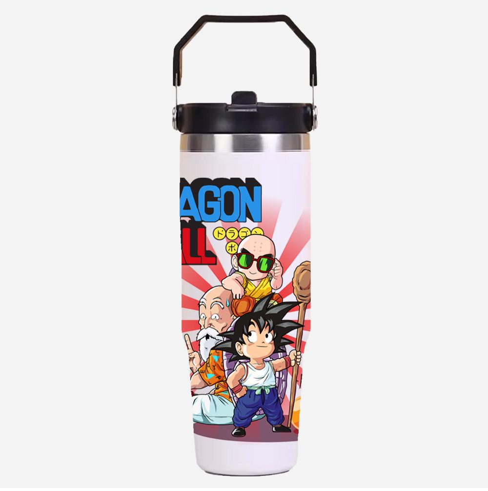 30oz Anime Printed Portable Car Cup Stainless Steel Thermos Cup with Straw Travel Sport Water Bottle Handle Coffee Vacuum Flask