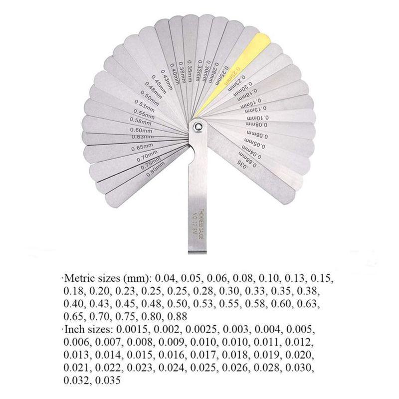 32 Blades Metric Feeler Gauge High Precision 0.04-0.88 Thickness Gages Gap Filler Feeler Gauges Woodworking Measuring Tool