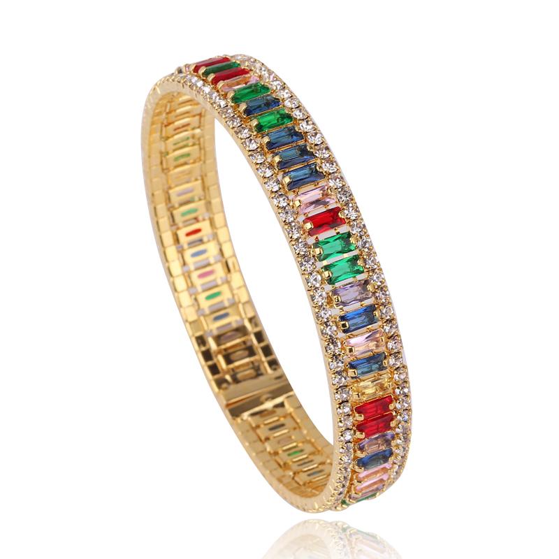 

High Quality 18K Gold Plated Geometric Zircon Bracelet & Bangles For Women Rainbow Crystal Cuff Bracelets Weddings Party Jewelry