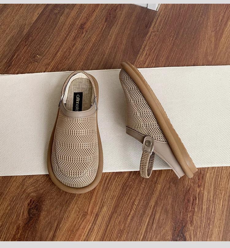 Women's Summer Closed-Toe Linen Sandals: Versatile Soft Sole Slip-On Mesh Half Slippers for Outdoors.