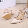 Fashion Women's Shoes Rivets Sandals Female Summer Thick with Fine with High-heeled Shoes Pointed Stiletto Sexy Nightclub Shoes