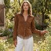 Western Cowgirl Outfit Women Tassel Shirt for Autumn, Button Down Slim Fit Fringe Elegant Date Night Shirts Blouse, Solid Color Casual Long