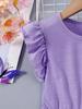 European & American Style Girls' Short Sleeve Heart Print Knitted Dress