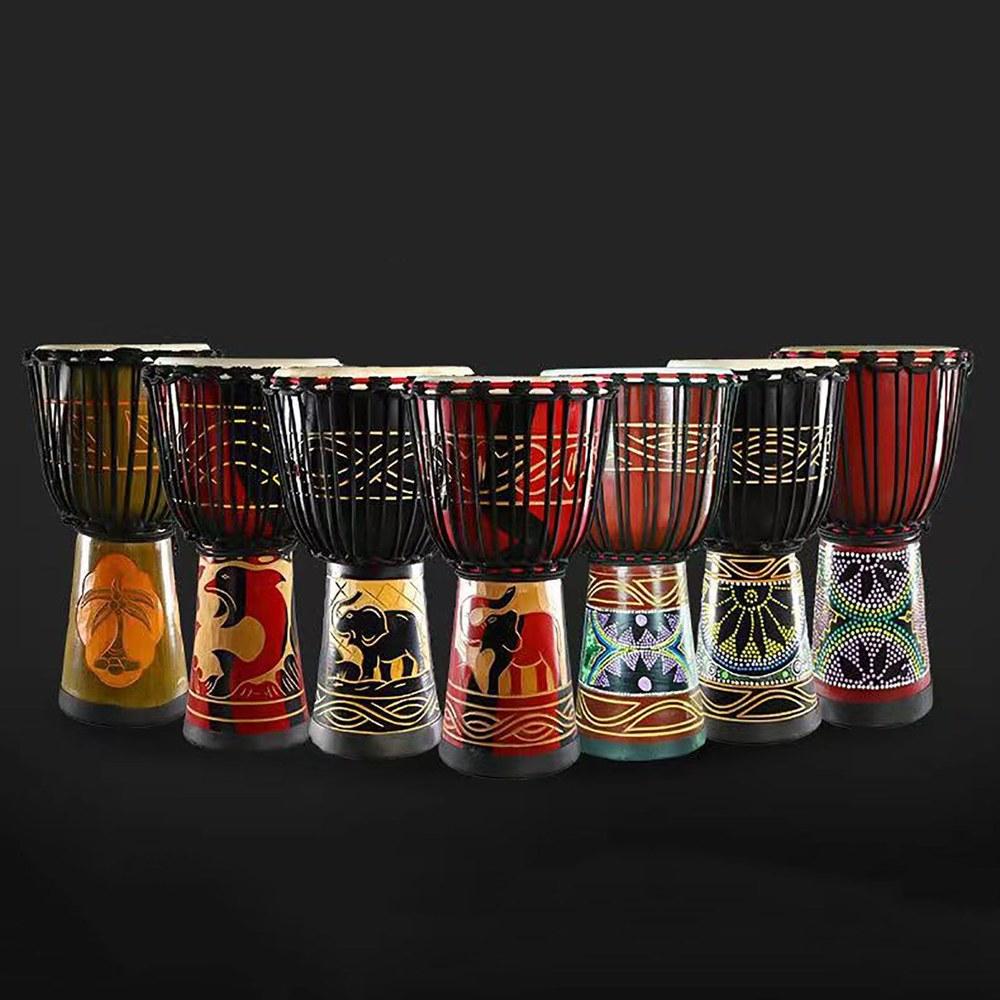 Djembe Ethnic Musical Instrument Toy Home Drum Percussion Sheepskin Durable Hand-Painted Pattern Bright Tone Suitable for Adults and Beginners Large