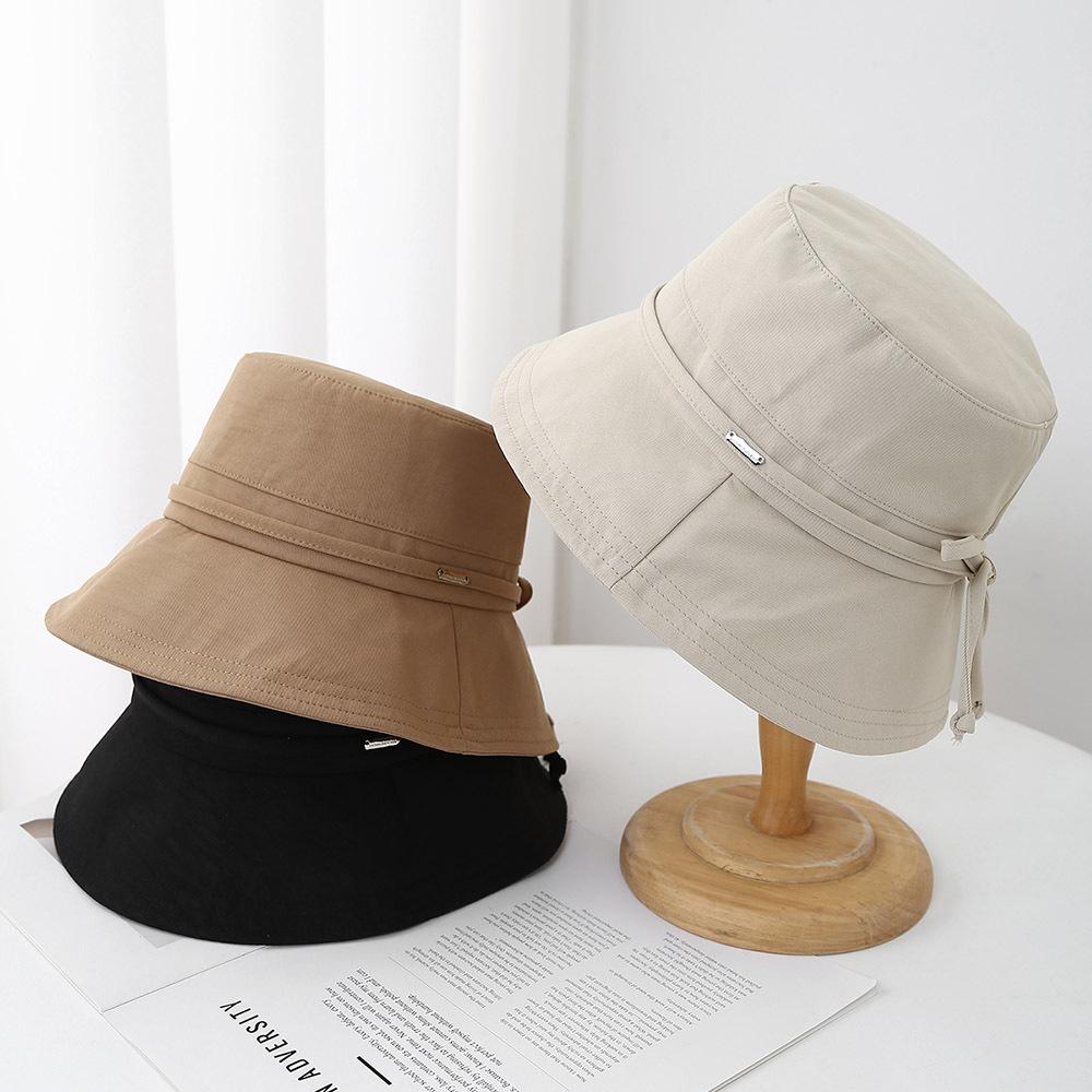 Women's Spring Summer Cloth Bow Bucket Hat Fisherman Cap Trendy Casual Sunscreen Simple New Sun Hat for Ladies