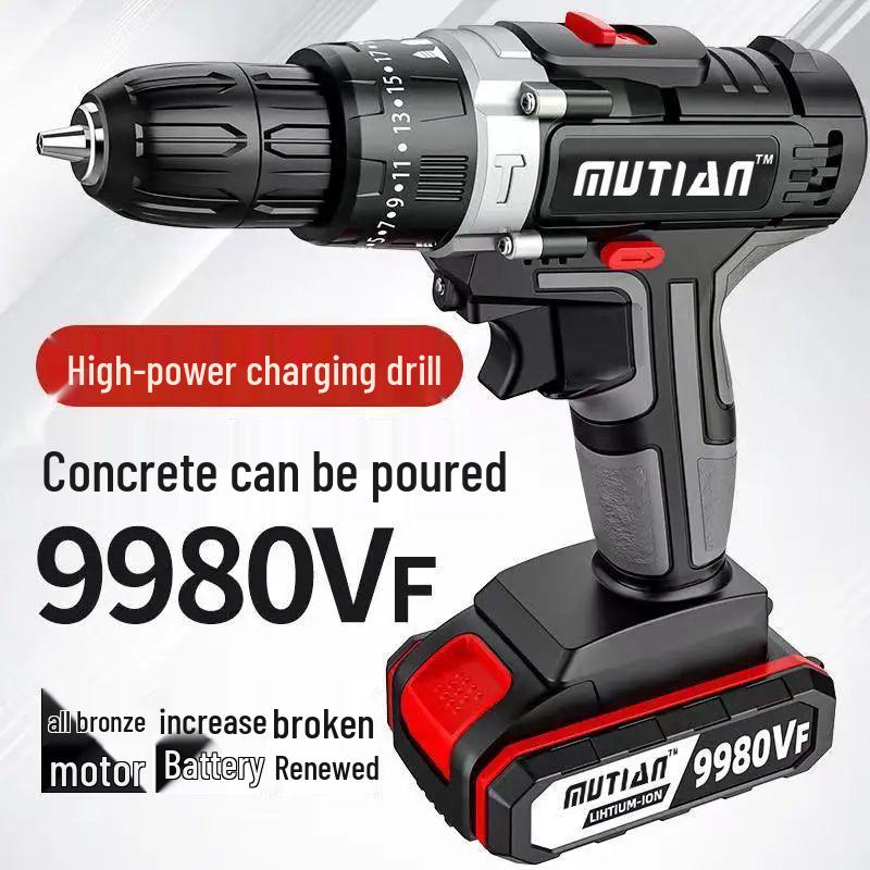 Industrial Ultra-High Power Dual-Speed Electric Drill with Lithium Battery & Multi-Function Impact & Screwdriver Capabilities