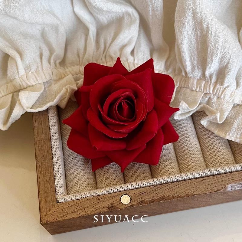 Tian Xiwei s Same Red Rose Hair Clip French Retro Flower Side Duckbill Headband Accessory Women красный