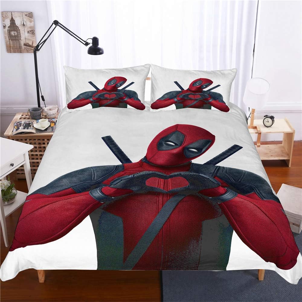 Deadpool Bedding Set, Anime Duvet Cover and Pillowcase, Microfibre, 3D Digital Print,Polycotton Three-piece Bed Duvet Cover Set