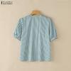 ZANZEA Women Casual V-Neck Loose Half Sleeve Stripe Blouse