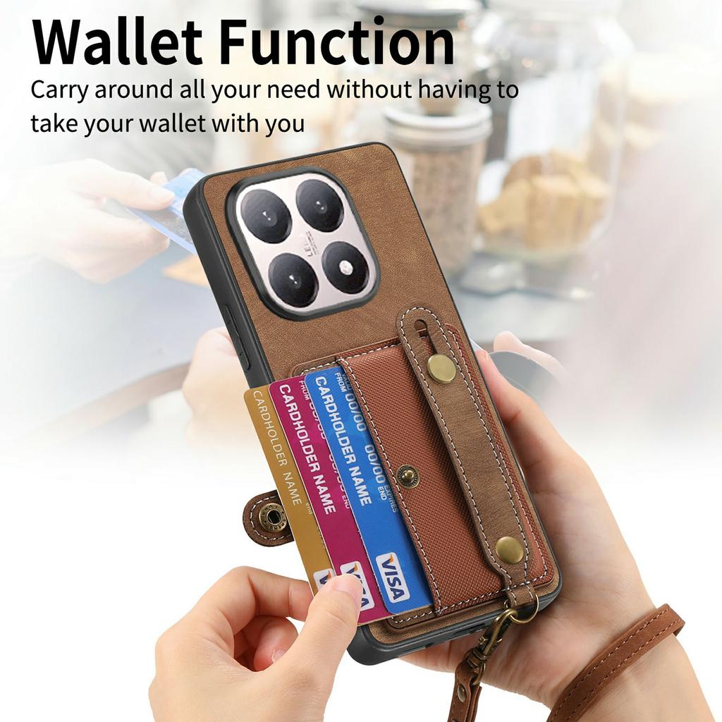 For Xiaomi 15T Case Wristband Kickstand PU Leather Retro Back Cover Card Holder