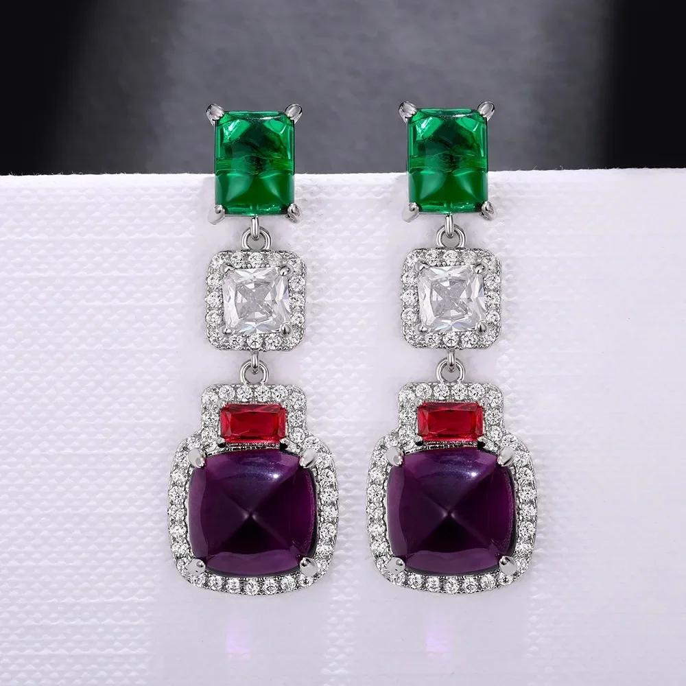 Shiny Zircon Wedding Hanging Earrings with High Grade Temperament Geometric Cubic Zirconia  Quality Women's Luxury Jewelry