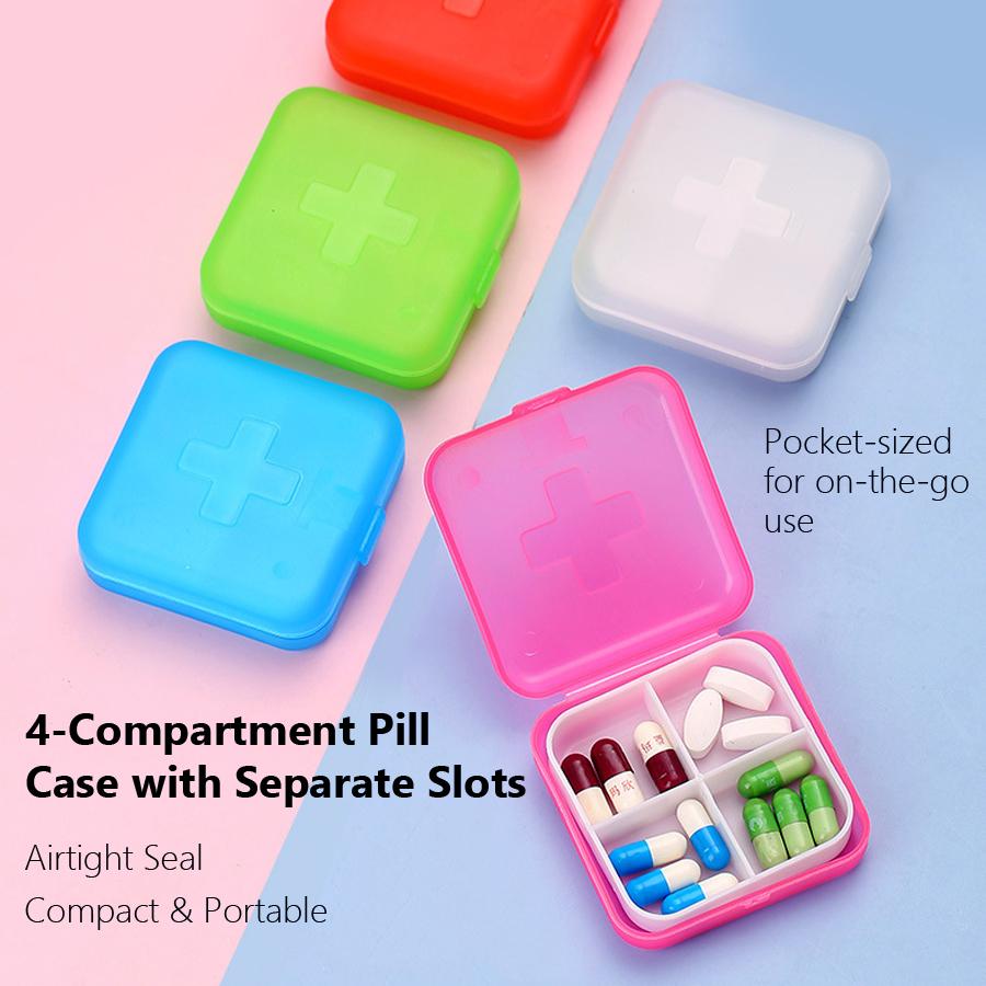 Mini-Pillendose mit 4 Fächern, Tragbarer Reise-Pillenorganizer, Kompakte Taschendosierer für Vitamine, Nahrungsergänzungsmittel