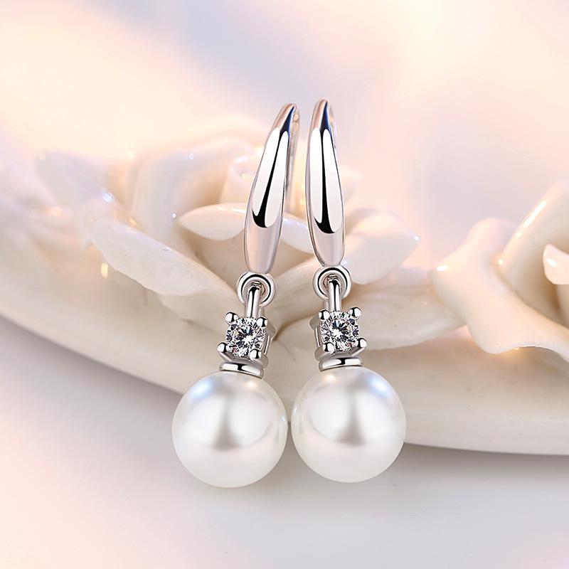 Korean Zircon Pearl Tassel Earrings - Silver Hooks, Sweet & Elegant Design for Women