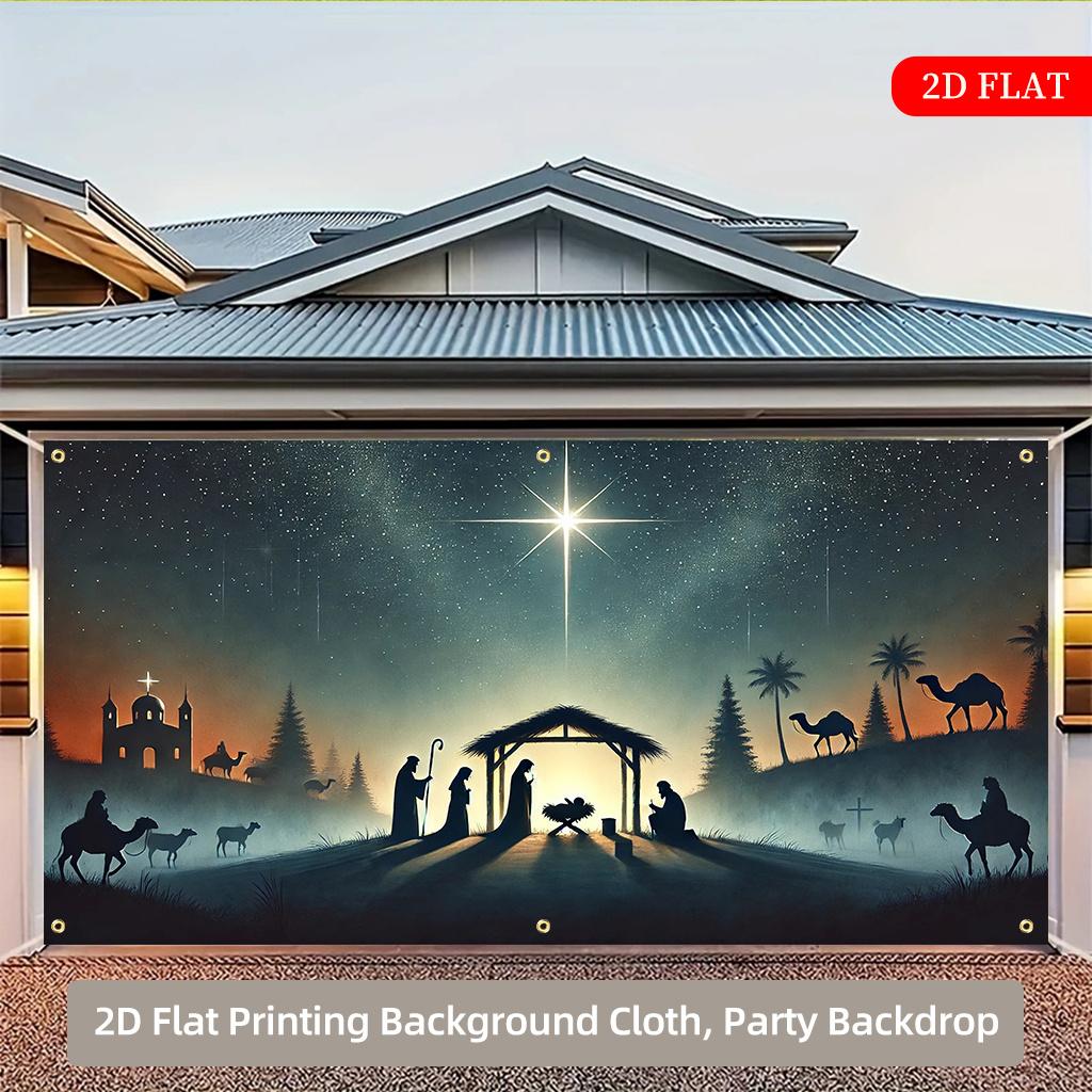 2D flat 1 piece large Nativity scene banner Nativity background cloth Christmas party decoration 150X100