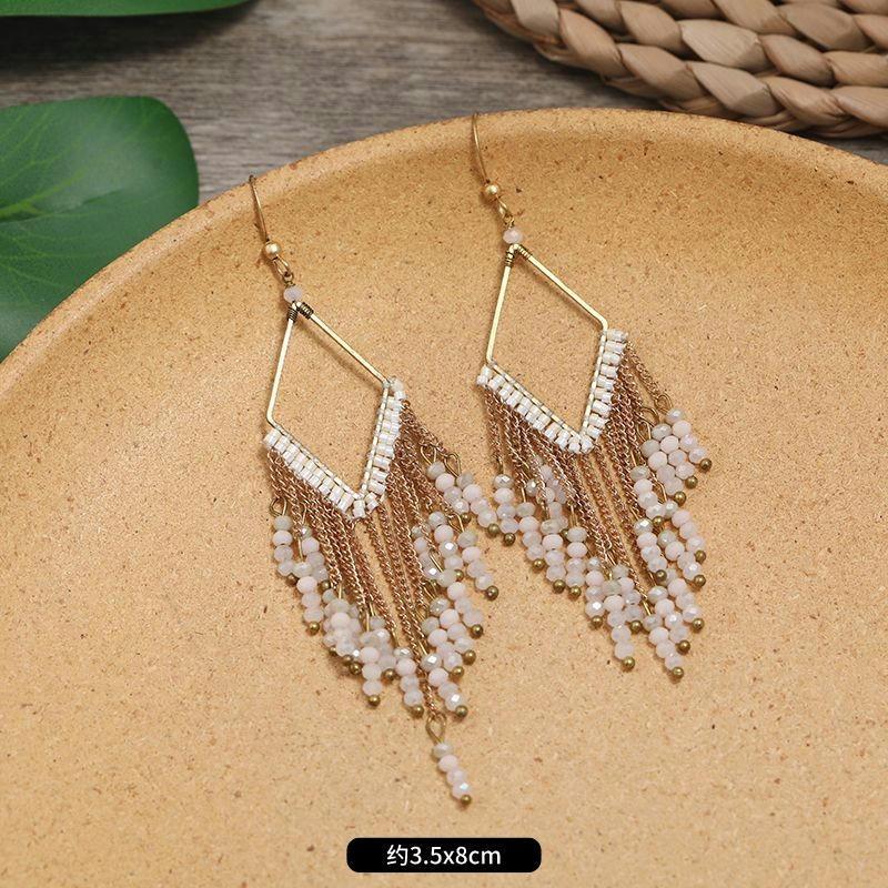 Hand-woven Bohemian Earrings Retro Personality Vacation Long Fringed Temperament Earrings Women