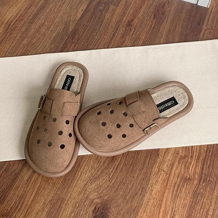 Boken Shoes Women's Summer Wear a Pedal Hole Shoes Bag Head Half Drag 2025 New Cotton and Linen Sandals Flat Lazy Shoes