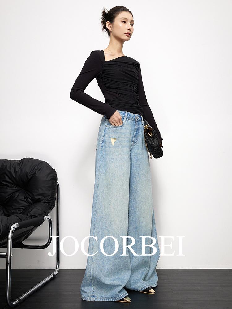 JOCORBEI Relaxed Floor-length Light Wide-leg Jeans for Women