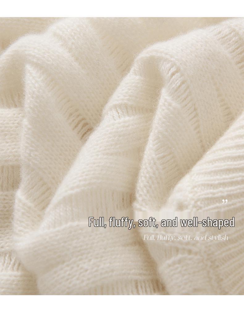 Women's 100% Pure Cashmere Hollow Out Cable Knit Round Neck Sweater - Autumn Winter Retro Pullover