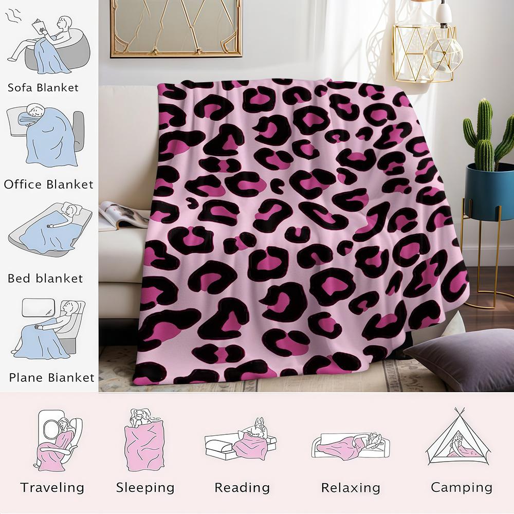 Roze Luipaardprint Flanellen Deken Warm Zacht Halloween Kerstbank Warm Gezellig Decoratief Decor Cadeau Voor Elk Seizoen
